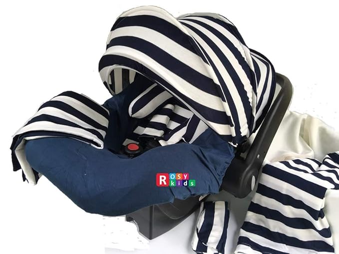 9pc Baby Boy Baby Girl Ultimate Set of Infant Car Seat Cover Canopy Headrest Blanket Hat Nursing Scarf, 25JE09