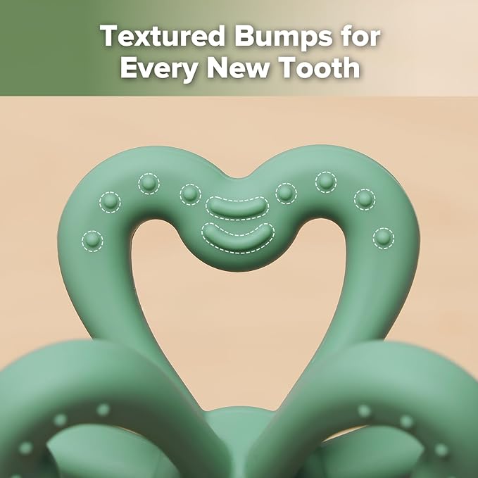 Haakaa Silicone Clover Teether - Food Grade Silicone Teething Toys for Babies 3-6 Months 6-12 Months, Soft & Easy Hold Chew Toy for Infant, BPA Free (Pea Green)