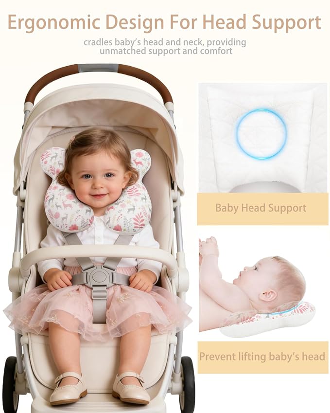 KAKIBLIN Baby Travel Pillow, Baby Neck Pillow for Car Seat, U-Shaped Head and Neck Support for Stroller Pushchair, Soft Cooling Breathable Infant Head Pillow for Newborn Toddler