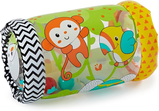 Infantino Jungle Peek & Roll - Encourages Crawling, Inflatable Activity Toy with Bouncing Balls Inside, Fun & Friendly Animal Characters, Helps Gross Motor Skill Development, for Babies 6M+