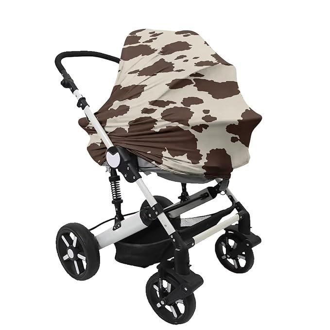 Brown Cow Print Baby Car Seat Cover Multi-use Carseat Canopy for Babies,Stretchy Infant Nursing Cover for Breastfeeding,Shower Gifts for Unisex Boys and Girls