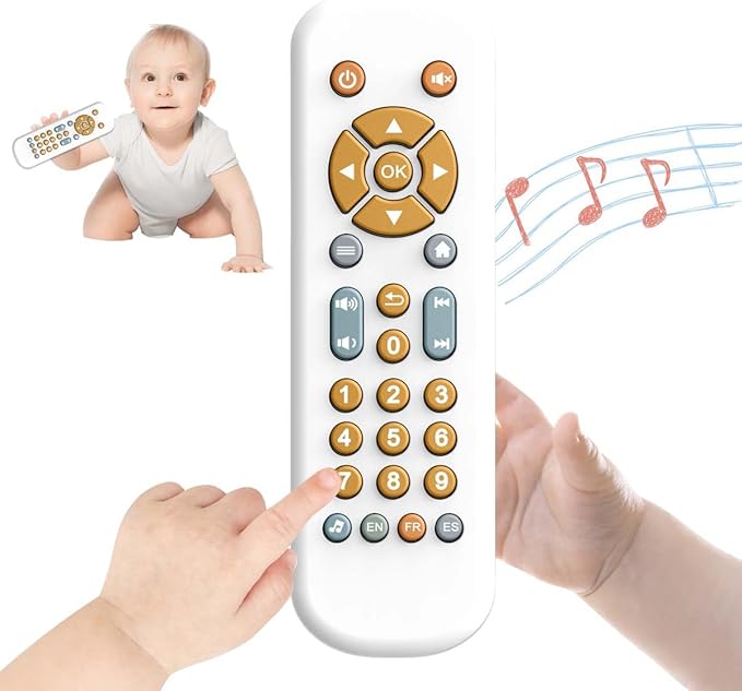 Baby TV Remote Control Toy with Music Sound and Light, Toddler Realistic Play TV Remote Toys Early Educational Learning Toy with 3 Language Musical Toy for 6-36 Months(White)