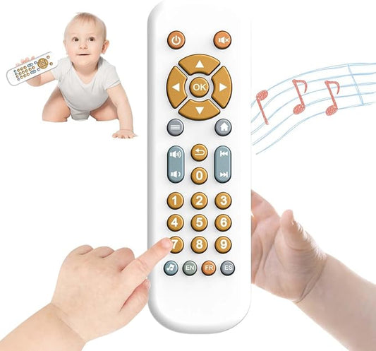 Baby TV Remote Control Toy with Music Sound and Light, Toddler Realistic Play TV Remote Toys Early Educational Learning Toy with 3 Language Musical Toy for 6-36 Months(White)
