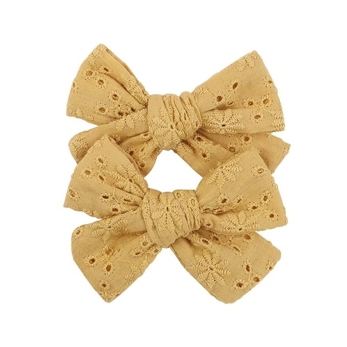 3.2'' Girls Yellow Linen Hair Bows Clips - Alligator Clips Hair Accessories for Little Girls, Toddlers, Kids, and Teens