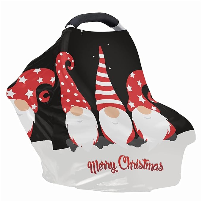 JEOCODY Elastic Pram Dust Cover Christmas Santa Claus Pattern Stretchy Soft Breastfeeding Cover for Infant Carseat Canopy
