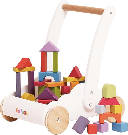 Le Toy Van - Petilou Wooden Walker Toy for Toddlers and Babies | Educational Rainbow Cloud Walker | Suitable for A Boy Or Girl 1 Year Old +, Multi, 45 Blocks (PL102)