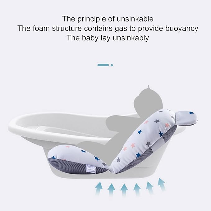 Baby Bath Seat, Baby Bath Cushion Floating Newborn Bathtub Mat Baby Bath Mat Infant Bath Supporter Net Baby Bathtub Pillow Bath Supporter for Newborn (White Stars)