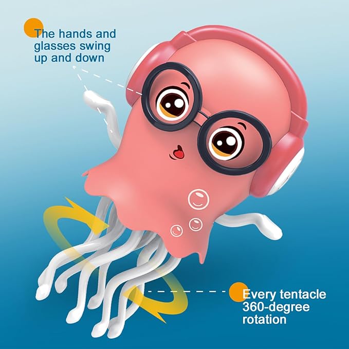Qxbuhe Dancing Octopus Toy,Smart Tentacle Explorer,Crawling Dancing Automatic Obstacle Sensor Toys,Electric Crawling Octopus with LED Lights & Music (Pink Jellyfish)