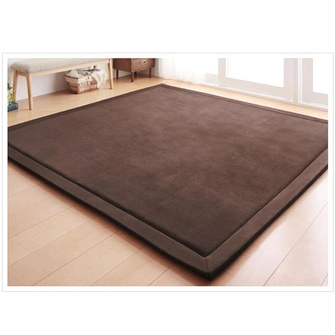 Loartee Nursery Rug Coral Velvet Crawling Rugs Mat Area Rugs Play Crawling Mat(4'11"x4'11", Coffee) for Toddler Children Play Mat Yoga Mat Exercise Pads Carpet