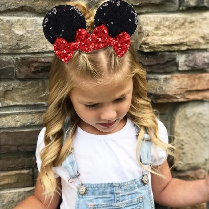Hjiaruiky Mouse Ears Hair Clips Hair Bows Barrettes Accessories for Toddler Girls Women kids Party Birthday 4PCS