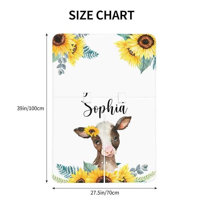 Personalized Baby Car Seat Canopy for Babies with Name, Custom Sunflower Cow Stroller Car Seat Covers for Girls, Minky Nursing Carseat Cover for Breastfeeding, Car Seat Canopies for Newborn