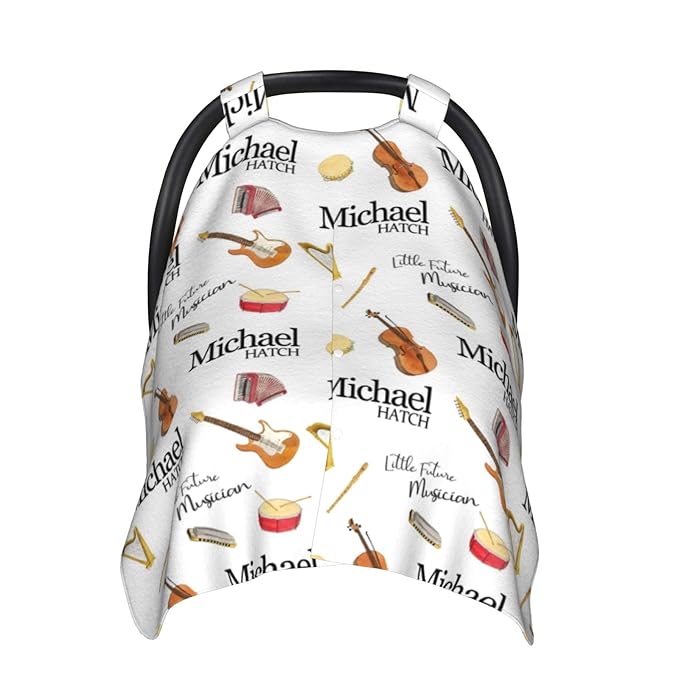 Personalized Baby Car Seat Canopy for Babies, Custom Name Baby Car Seats Covers for Boys Girls, Opening Minky Nursing Breastfeeding Cover for Infant Newborn, Carseat Canopies (Future Musicians)