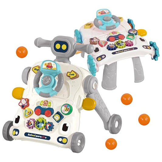 Baby Walker 3 in 1 Sit to Stand Push Walker With Activity Table and Center for Newborn Toddler (Grey)