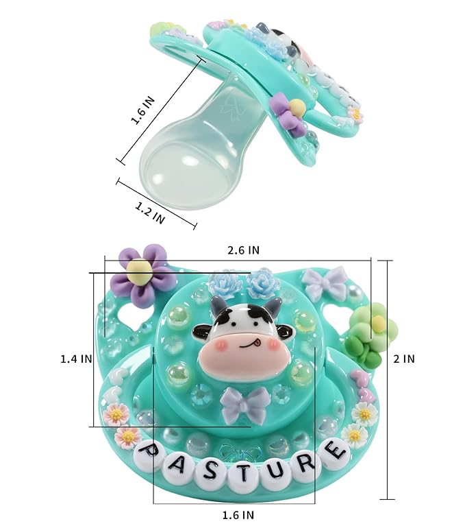 CutiePlusU Adult Sized Pacifier Dummy Big Shield DIY Handmade-Cow Green