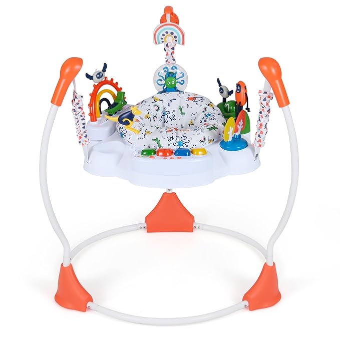 BABY JOY Baby Activity Center, Baby Jumpers and Bouncers with Music, Lights, 360° Rotating Seat, 3 Adjustable Heights, Montessori-Inspired Activity Center for Baby 6 Months + (Orange)