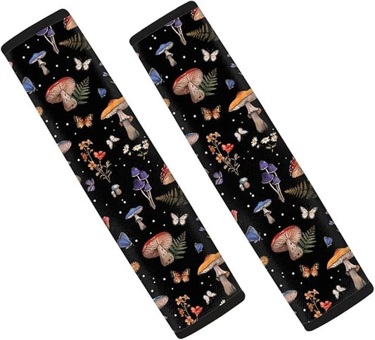 UNICEU Cottagecore Mushrooms Car Seatbelt Pads Protector Cover, Mushroom Car Accessory 2 Packs Soft Car Safety Seatbelt Strap for Women，Universal Fit All Cars SUV Truck