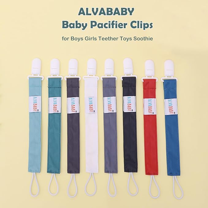 ALVABABY Pacifier Clips 8 Pack Paci Clip Holder Leashes Binky Fits Binkie Styles Teethers
