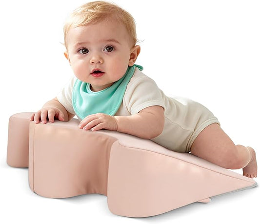 EKEPE 2026 Upgraded Nursing Reflux Prop with Leather Cover for Baby Gas, Colic Relief & Burp, Memory Foam Tummy Time Prop for Infant 0-12 Months Feeding, Neck, Shoulder and Body Support - Pink