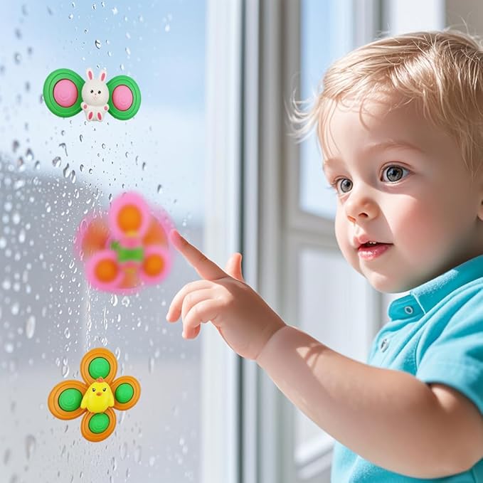 Anditoy 3 Pack Easter Suction Cup Spinner Toys Sensory Bath Toys for Toddlers Kids Easter Basket Stuffers Gifts Fillers Party Favors