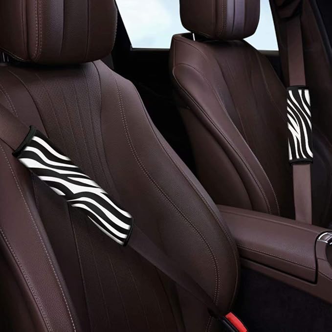 AFPANQZ 2PCS Zebra Seat Belt Cover Pads Cushion Universal Fit Safety Seatbelt Pillow Head and Neck Support Adjustable Driver Shoulder Protection Luggage Bag Strap Pad White Black Stripes