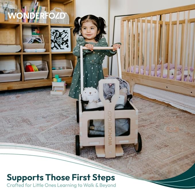 WONDERFOLD Step by Step Wagon Baby Walker - Adjustable Height Push Walker - Multifunctional Baby Walkers with Toy Storage