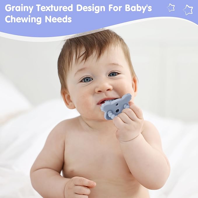 Silicone Teether Pacifier, Teething Toys for Teething Relief & Sensory Exploration, 6 Pack Grainy Textured Baby Pacifier – Food-Grade, BPA-Free, Easy to Hold, Dishwasher Safe, 3+ Months