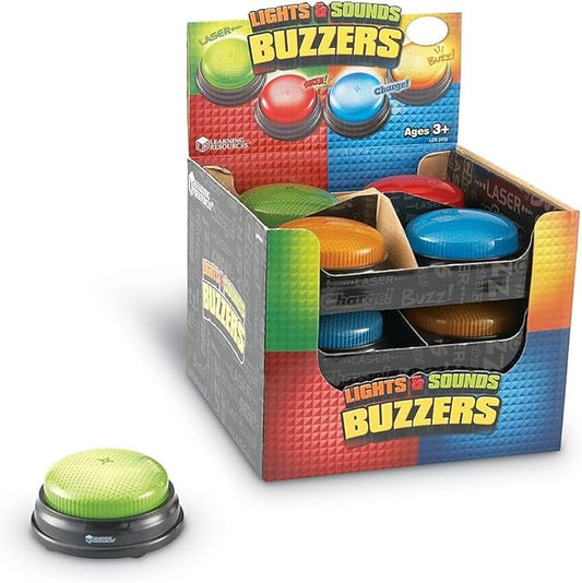 Learning Resources Lights and Sounds Buzzers - Classroom Must Haves Supplies, Sound Effect Button, Family Game Shows for Trivia, Participation Tools, Boys and Girls Birthday Gifts