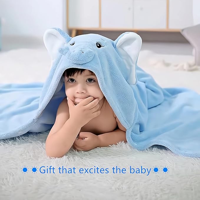Baby Hooded Towel,Toddler Hooded Bath Towel Baby Towels and Washcloths Baby Bath Essentials（Blue Elephant）