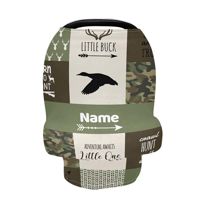 Personalized Baby Car Seat Cover for Boys Girls, Custom Nursing Covers for Breastfeeding with Name, Infant Stroller Cover, Baby Carseat Canopy for Newborn, Multiuse Car Seat Canopies, Deer and Hunting