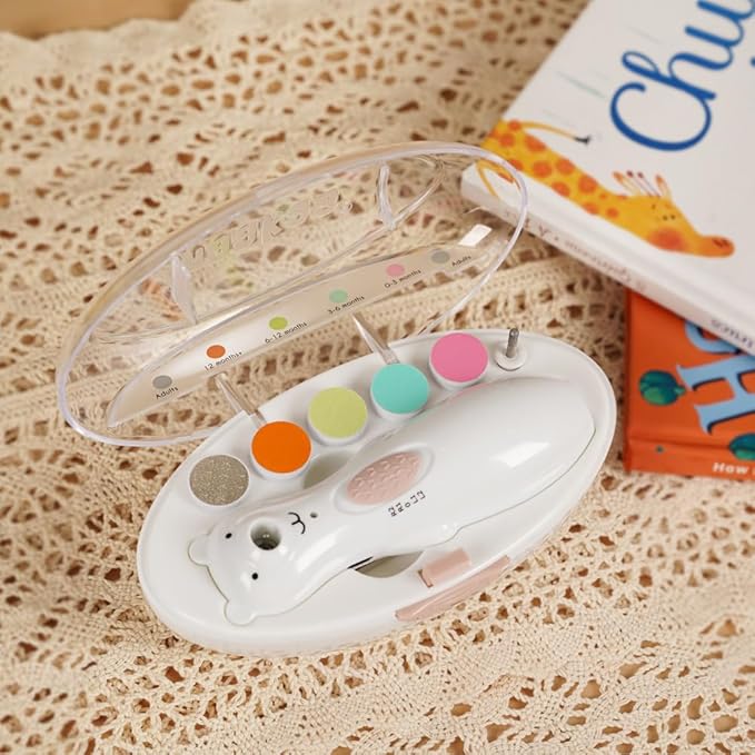 Haakaa Happii Bear Rechargeable Electric Baby Nail Trimmer – Baby Nail Clippers/Baby Nail File – Whisper Quiet & LED Lights