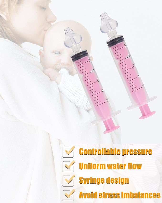 Nasal Irrigator for Baby,10ml Baby Nasal Syringe Irrigator Portable Infant Noses Cleaner Nasal Irrigation Nose Aspirator for Babys Nasal Wash Nasals Cleaner Babys Nose Rinse 2pcs (Pink)