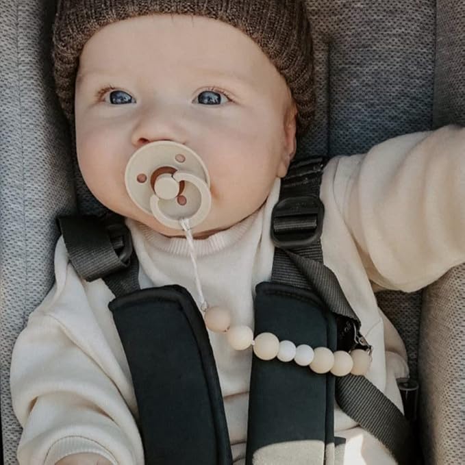 Ali+Oli Silicone Pacifier Clip for Baby (Natural) 100% Food-Grade BPA Free Newborn Pacifier Holder Infant Binky Clip for Baby Boy or Girl