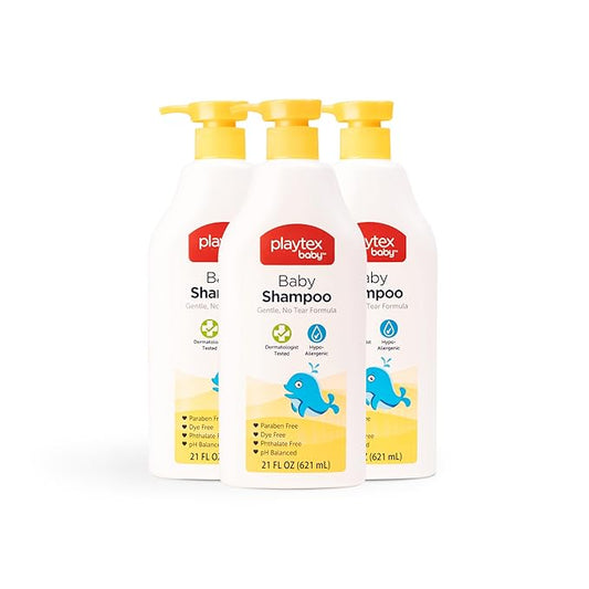 Playtex Baby Shampoo, 21 oz. Bottle, 3-Pack, Dermatologist Tested Gentle, Tear Free Shampoo for Babies, pH Balanced, Hypoallergenic, Free of Dyes, Parabens and Phthalates