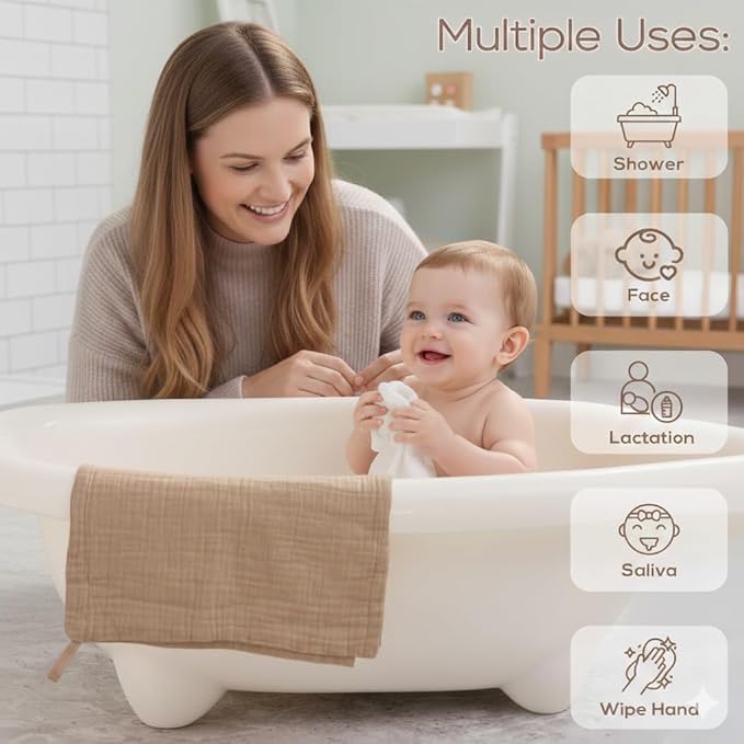 Muslin Baby Washcloths for Newborns, Pack of 8, 11"x11", Super Soft Cotton, Absorbent and Gentle, Baby Cotton Wipes, Baby wash Cloths