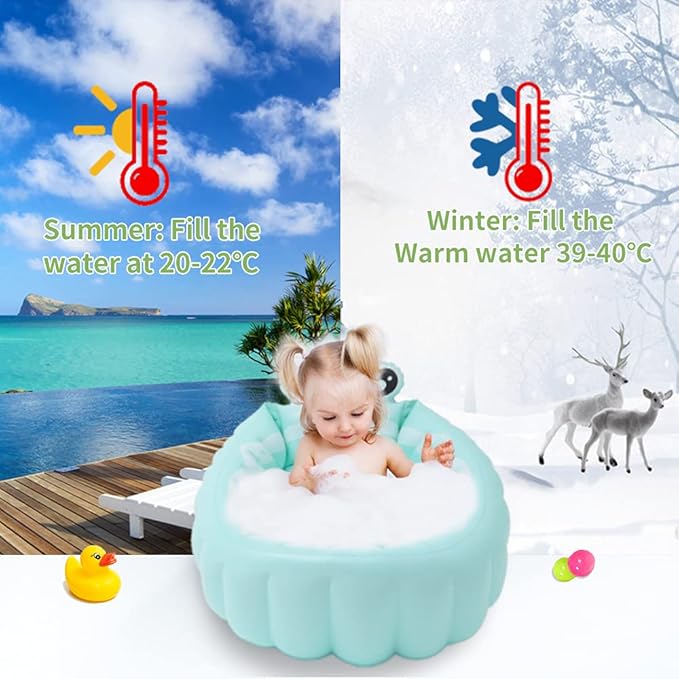 Inflatable Baby Bathtub,Newborn to Toddler Bath Tub with Built-in Air Pump,Portable Travel Shower Basin with Back Support,Foldable Toddler Tub Shower for Kids 0-6 Months(Frog)