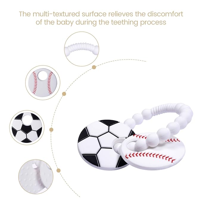 Silicone Baby Ring Toy with Baseball,Soccer Teethers,Must Haves Teething Relief Chew Toys for 0-6,6-12 Months Boys and Girls,Newborns Essentials,Safe and Soft,BPA Free.