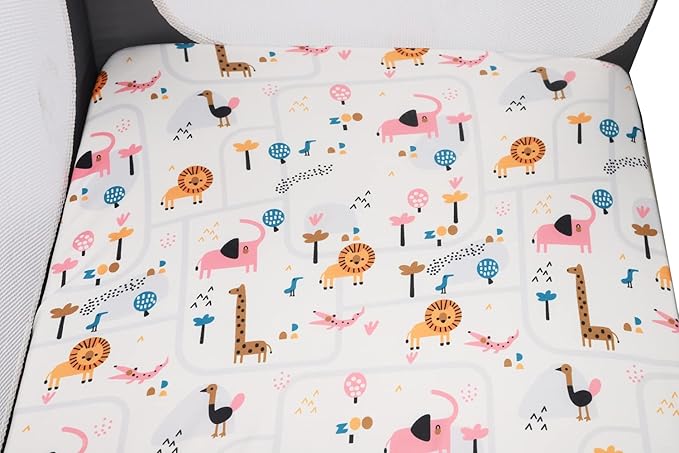 Pack n Play Sheet Stretchy Fitted Set 3 Pack Compatible with 4moms Breeze Plus Playard and Other Large Playpen Mattress Ultra Soft Jersey Material,Flamingo Elephant & Lion