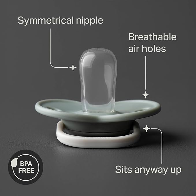 Tommee Tippee Anytime Matte Pacifiers, 6-18 Months, Symmetrical Baglet, BPA-Free Binkies, Blue, Green, and Brown, Pack of 6