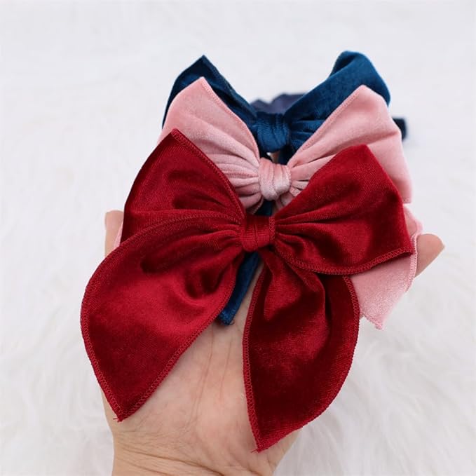 Pack of 4 Large Velvet Fable Bow Hair Clips for Kids Toddler Girl Mom Velvet Hair Bow Alligator Clips Baby Girls Women Hair Accessories (Pink/Navy)