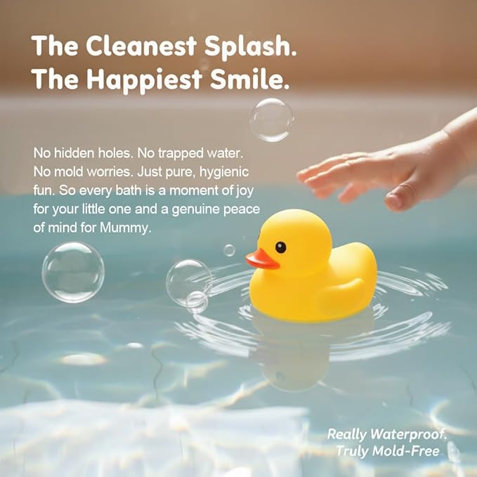 4.3 Inch 5 Pcs Kalafona Rubber Bathtub Duck/Duckie Waterproof No 'Bebe' No Hole Funny Bath Swimming Pool Toy Without Hole for Kids Birthday Party Favor Home Decor