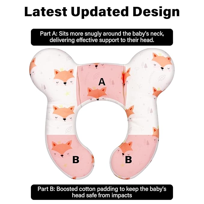 Baby Neck Pillow - Upgraded Baby Support Travel Head Pillow, Portable Headrest for Toddlers & Children for Car Rides, Planes, Road Trips (A8)