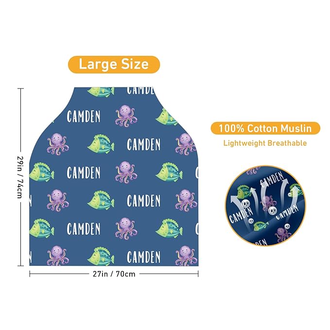Custom Name Car Seat Canopy - Baby Car Seat Covers, Blue Octopus Print Infant Stroller Cover, Carseat Canopy Christmas Birthday Gifts for Girls and Boys(27"x29")