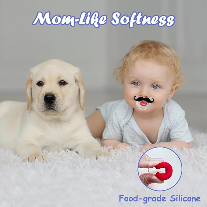 YAPROMO Funny Baby Pacifiers, Mustache Pacifier for Babies 0-36 Months, 4Pcs Mustache Binkies for Boys and Girls BPA Free