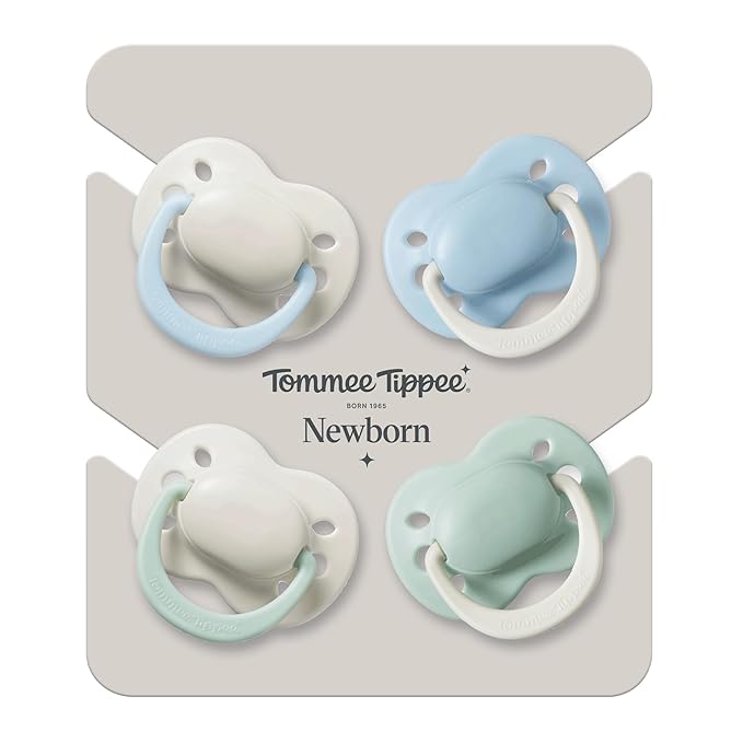 Tommee Tippee Ultimate Fit Newborn Pacifiers, 0-2 Months, Extra Air Holes, Symmetrical Nipple and Shield, 100% BPA Free Silicone, Dishwasher & Sterilizer Safe, Summer Clouds and New Dawn, Pack of 4