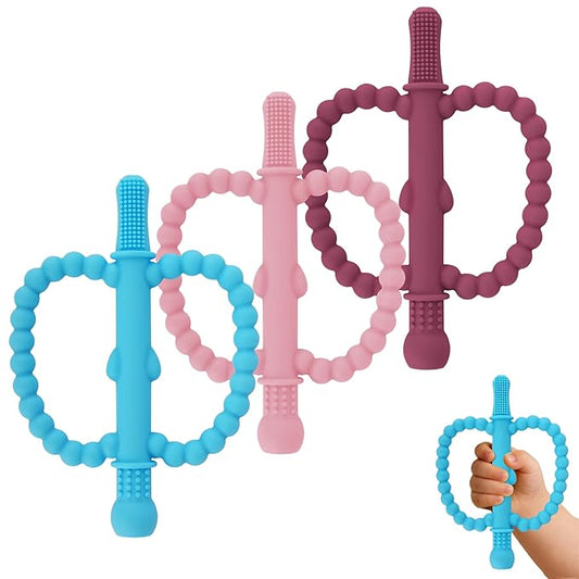 Fu Store Hollow Teether Tube 3 Pack Apple Shape Chew Straw Sensory Toy for Infant Toddlers Silicone Tubes Teething Toys for Babies 0-6 0-12 0-36 Months Gifts Teething Relief Soothing Gums