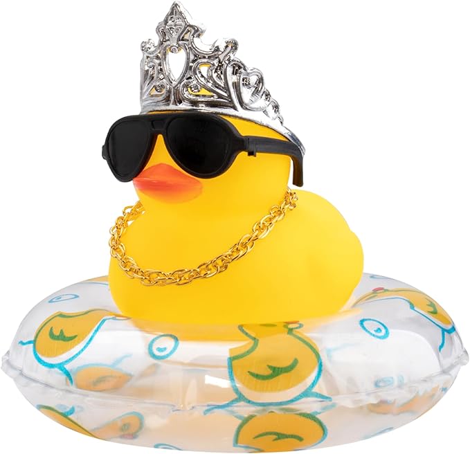 wonuu Car Duck Rubber Duck Car Ornaments Duck Car Dashboard Decorations with Cute Headband Swim Ring Necklace Sunglasses, C-Male Crown&Gold Chain