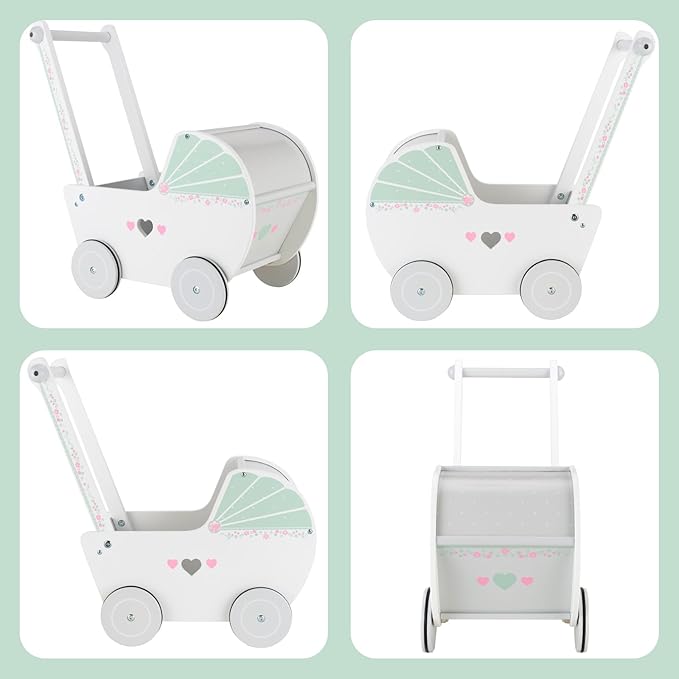 WOODENFUN Wooden Baby Push Walker for 1 Year Old and up, Toddler Shopping Cart Push Toys for Boys Girls