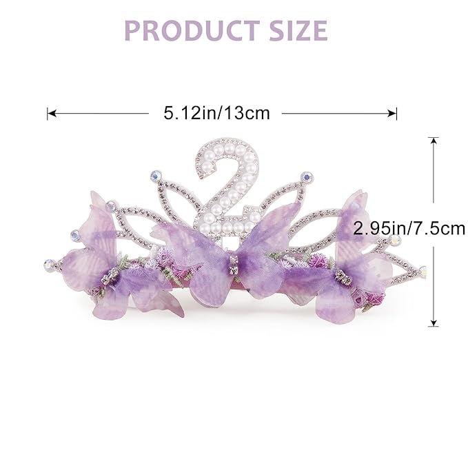 cherrboll Baby Girl Birthday Crown Floral Headband, Soft Flower Head Wrap Tiara Hairband for 1-3 Years Old Toddlers Kids 2nd Birthday Party Dress Photo Decoration