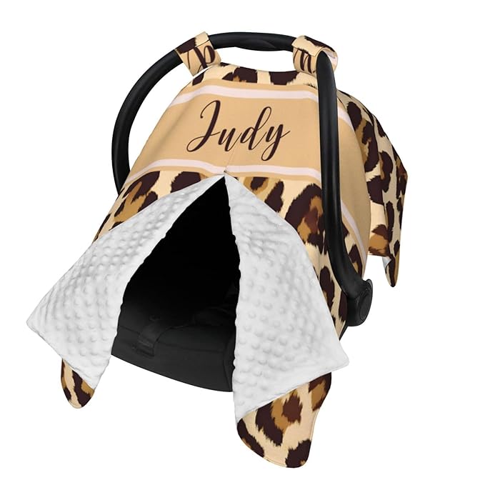 Custom Baby Car Seat Cover with Name – Personalized Leopard Print Nursing Cover, Infant Carseat Canopy, Shopping Cart Cover – Soft, Breathable & Warm – Ideal Shower Gift for Baby Girls