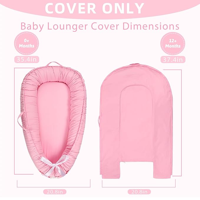 Hooyax Baby Lounger Cover Only, 100% Cotton Newborn Nest Cover, Soft Portable Baby Nest Replacement Cover for Boys Girls, Breathable Infant Lounger Covers, Baby Essential (Pink)